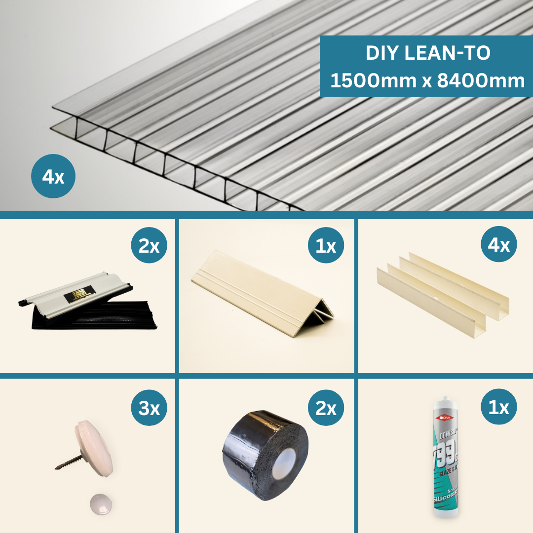 DIY Package - Clear Multiwall Polycarbonate Lean-To 1500mm x 8400mm