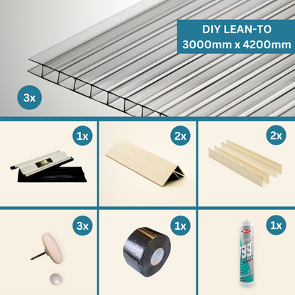 DIY Package - Clear Multiwall Polycarbonate Lean-To 3000mm x 4200mm