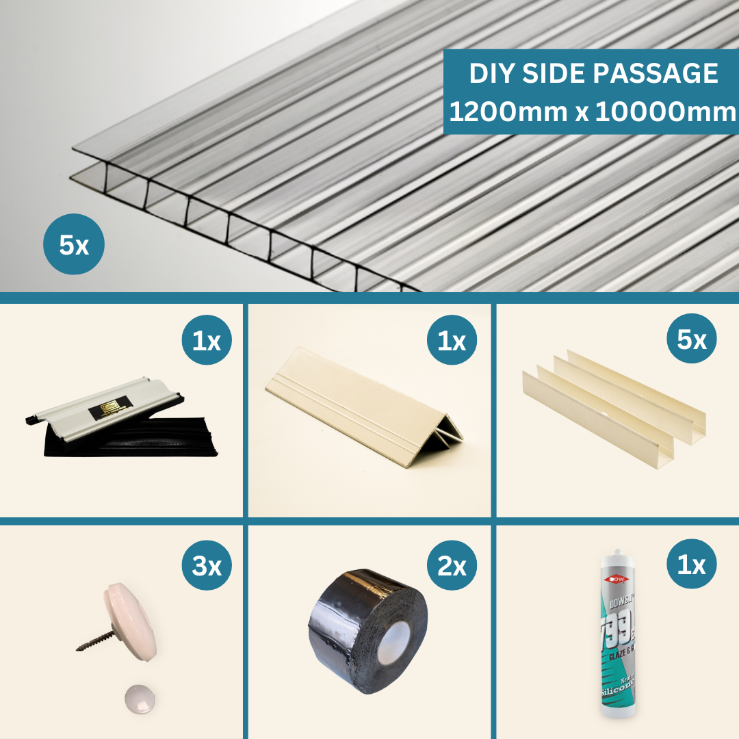 DIY Package - Clear Multiwall Polycarbonate Side Passage 1200mm x 10000mm