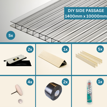 DIY Package - Clear Multiwall Polycarbonate Side Passage 1400mm x 10000mm